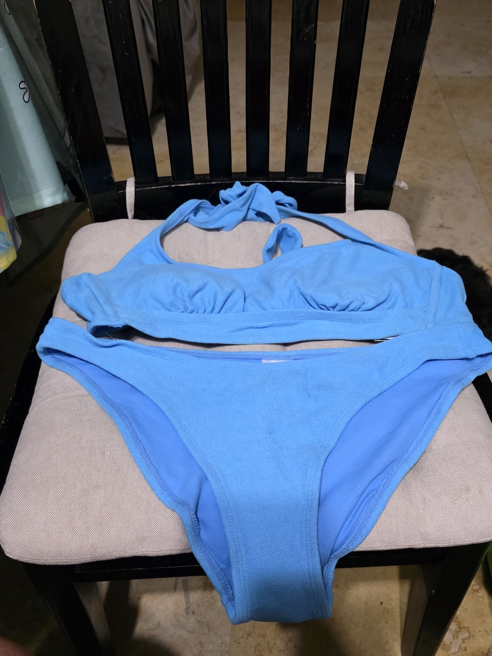 Xhilorarion Two Pieces Bikini In Bright Sky Blue Gathered Cups With Tie Back